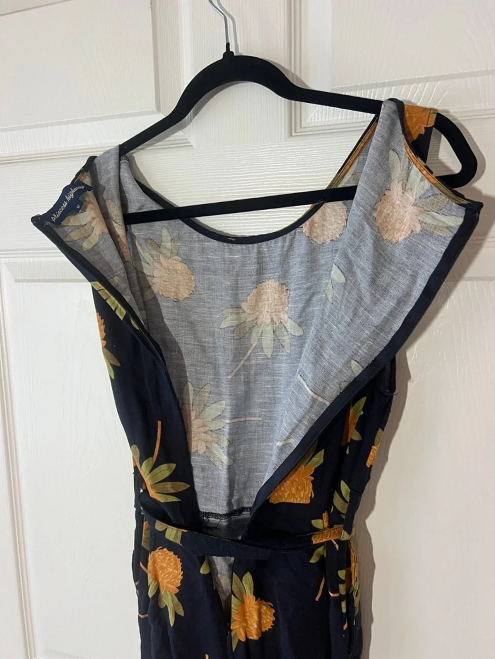 Princess Highway Waratah Print Black Jumpsuit with‎ Orange Protea Floral, Sz 12